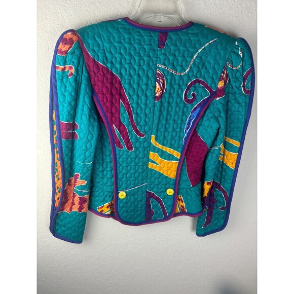 Jeanne Marc Womens Quilted Jacket Blue Multicolor Size S 8/10 Long Sleeve - Picture 6 of 6